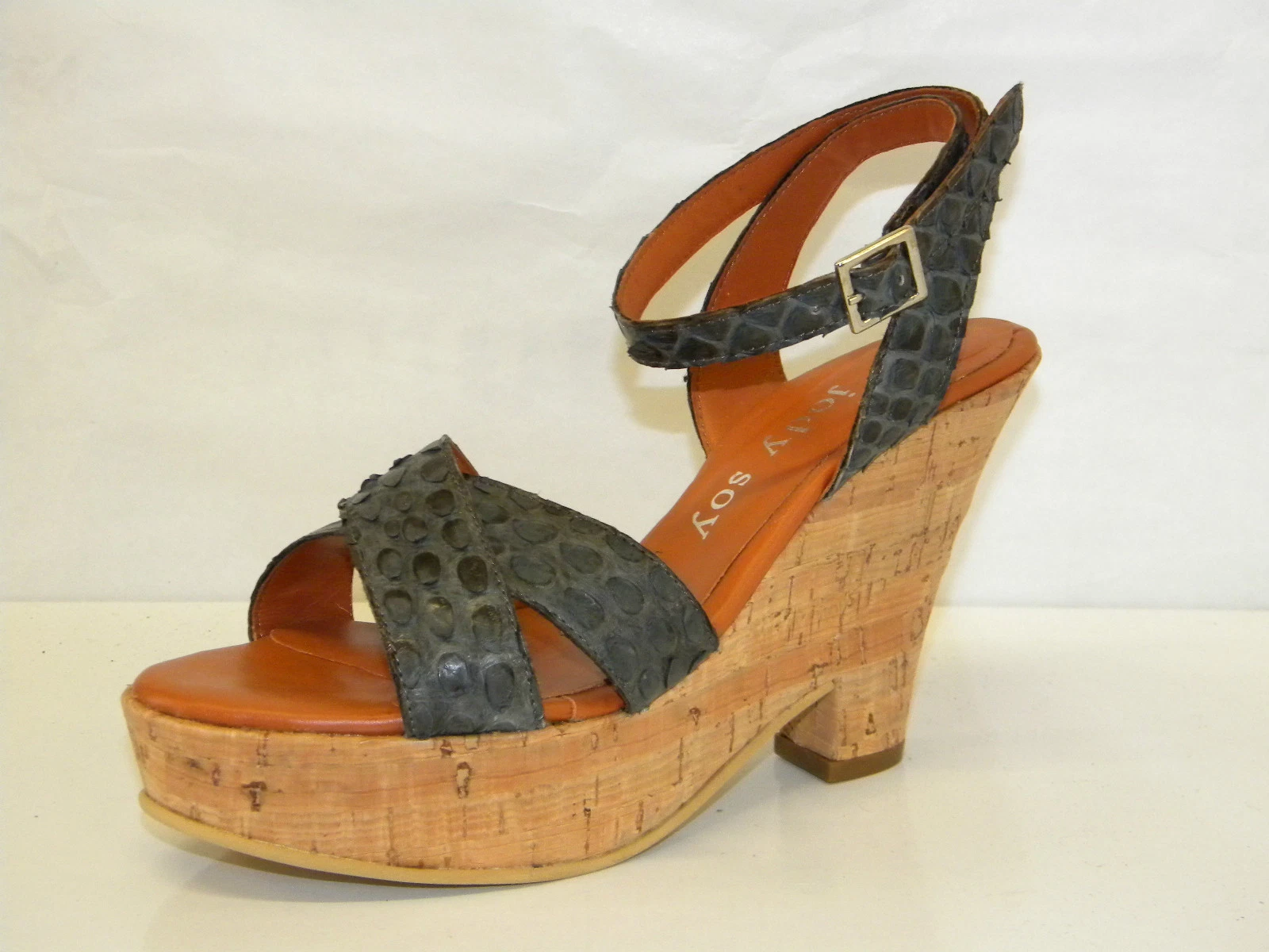 WOMENS REAL PYTHON GREY CORK WEDGE SANDALS SHOES 36 37 38 AND OTHER SIZES