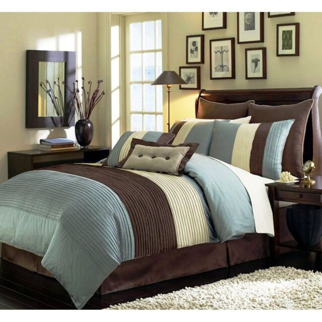 King Size Comforter Set Bedding Blue And White Bedspreads Luxury