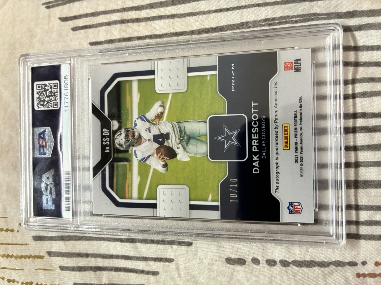 2021 Prizm Dak Prescott Sensational Signatures Gold Auto /10….dimple on card view 4