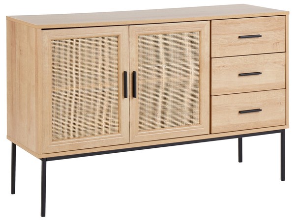 Sideboard 3 Rattan-TüRen 3 Schubladen Heller Holzfarbton Metallbeine Pasco-image