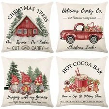 Christmas Throw Pillow Covers 18x18 Set of 4, Merry Christmas Tree Gnome Red ...