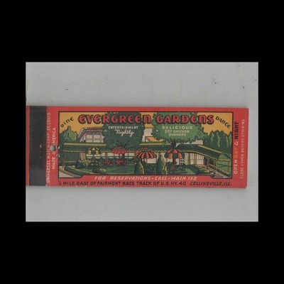 Full Length Matchbook Cover Evergreen Gardens Collinsville IL