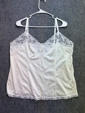 Vintage White Lace Satin Cami Camisole Sleep Top Women's Size M Adjustable Strap