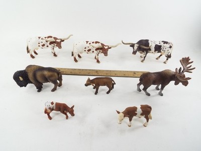 Schleich Longhorn Bull Cow Calf Bison & Moose Wild Animal Lot