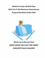 200ct 23x24" Quilted Puppy Pads Medline MaxI-Absorbency 5-Layer / S.A.P. Gel