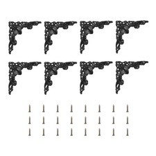 8pcs Vintage Flat Corners Brackets with Screw for Box Cupboard Furniture Black