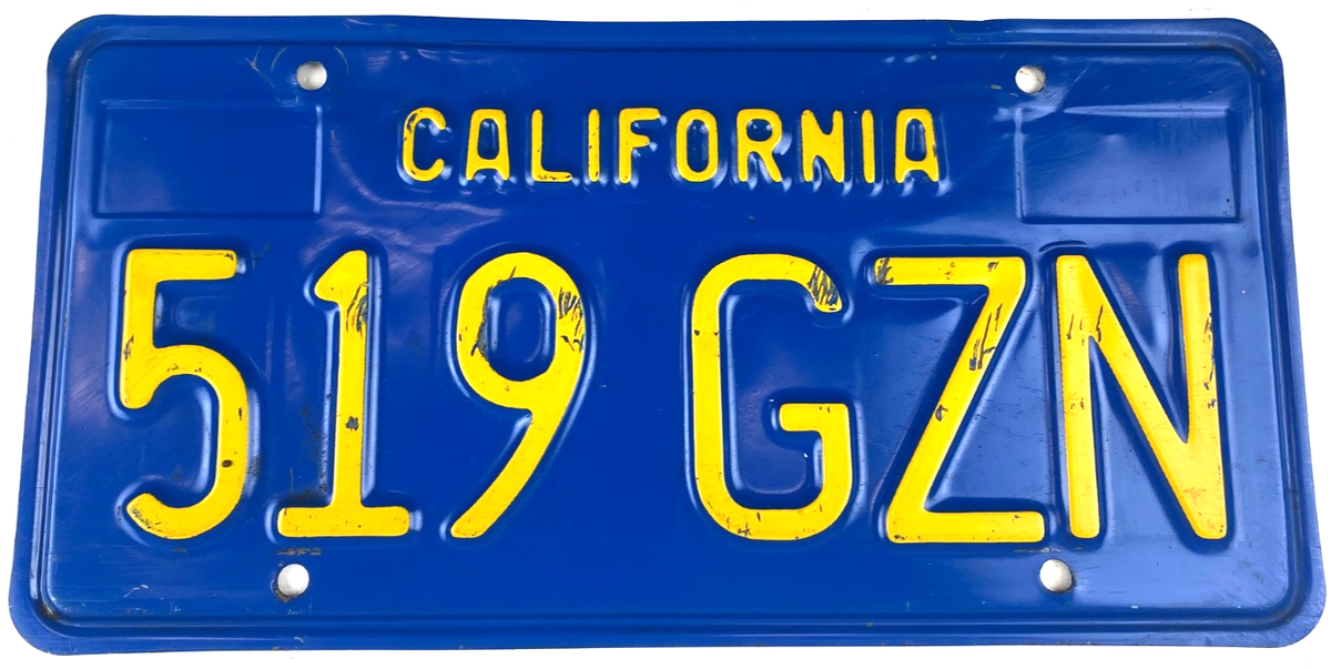 Vintage 1969 1986 California License Plate Auto 519 GZN Garage Pub
