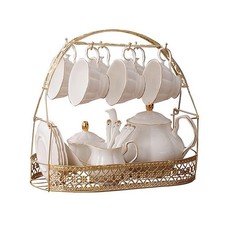 Fanquare 15 Pieces Simple White English Ceramic Tea Sets,Tea Pot,Bone China