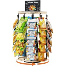 Attractive Chip Rack Display - 5 Tiers, Rotating Wooden Base for Easy Snacking