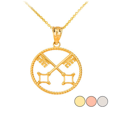 Saint Peter's Keys of Heaven Pendant Necklace in Gold (Yellow/Rose/White)