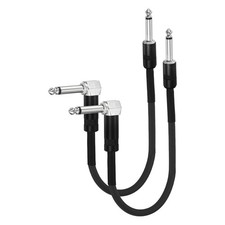 2 Pcs Guitar Patch Cable 16" 1/4" Metal Straight Bend Pedal Cord Black