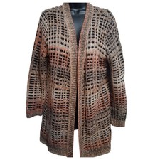 Christopher  Banks Cardigan Knit Brown/Black Textured Squares No Closure