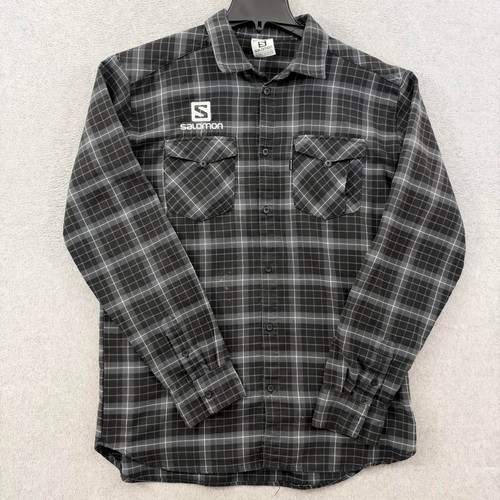 Salomon, Salomon Shirt Mens Large Black Gray Plaid Long Sleeve Button Up Outdoor Hiking