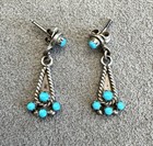 Vtg NATIVE AMERICAN Zuni TURQUOISE Sterling Silver DANGLE EARRINGS 1" Snake Eyes — photo 1