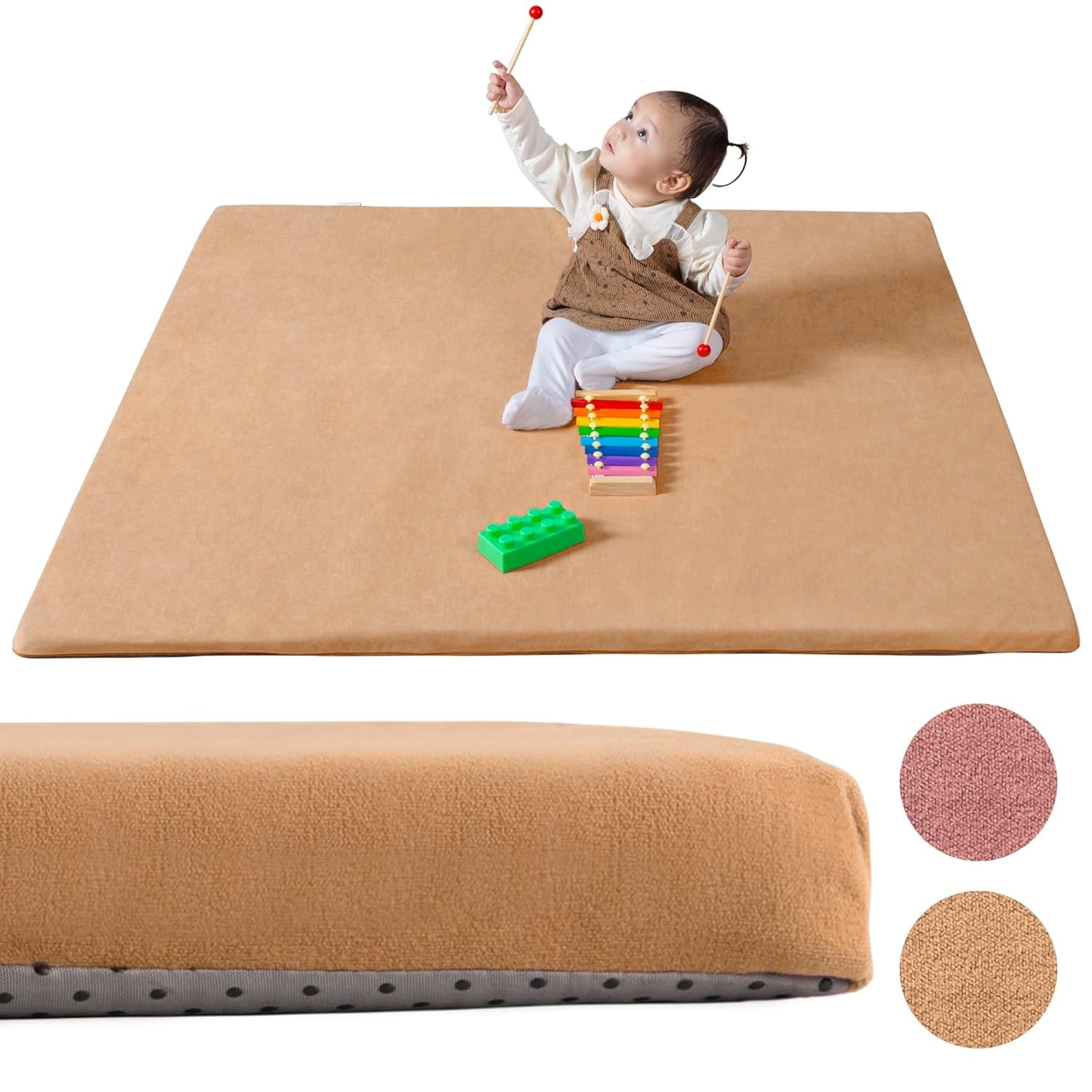 Primica Padded Play Mat for Baby - Large Soft Foam Floor Sandstone 