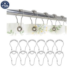 Heavy-Duty 12 Decorative Shower Curtain Hooks - Smooth Sliding Silver Finish