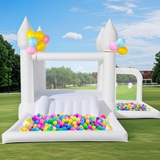 Bounce House Inflatable White 13x12ft Blower Slide Ball Pit 500lbs for Backyard