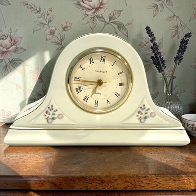 Godinger Floral Porcelain Mantel Clock Cottagecore Shabby Chic Quartz Working