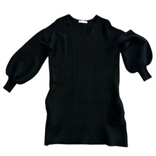 Lovestitch Women's Black V-Neckline Balloon Sleeves Sweater Dress Size Medium