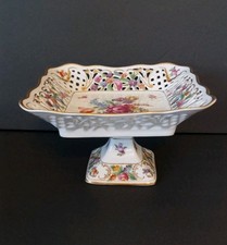 Dresden Schumann Baveria Reticulated Square Pedestal Bowl Florals