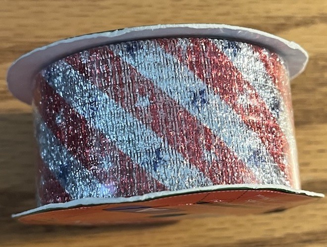 Patriotic Glitter Striped Ribbon 1 1/2 In. X 3 Yds. July 4th, BNIP
