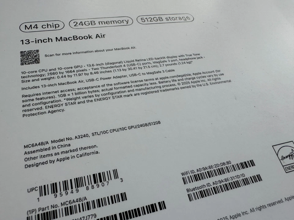 2025 APPLE MACBOOK AIR 13" M4 10C/10C 24GB RAM 512GB STARLIGHT SEALED RRP:£1399 - Image 3 of 4