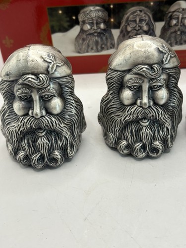 Porta tovaglioli vintage Babbo Natale in peltro, set di quattro con scatola 1995 - Foto 2 di 11
