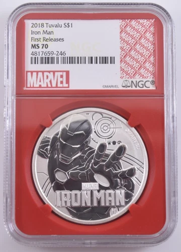 2018 Tuvalu S$1 Iron Man 1 Troy Ounce .999 Fine Silver NGC MS 70 First Releases