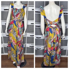 Bel Kazan Evie Jumpsuit Colorful Maxi Jumpsuit With Leaf Print Size Medium
