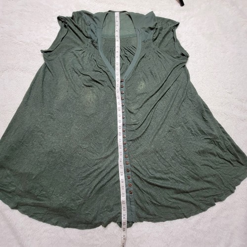 Free People Oversize Slouchy Tee Size Large Highland High Low Button Front Green - Picture 2 of 6