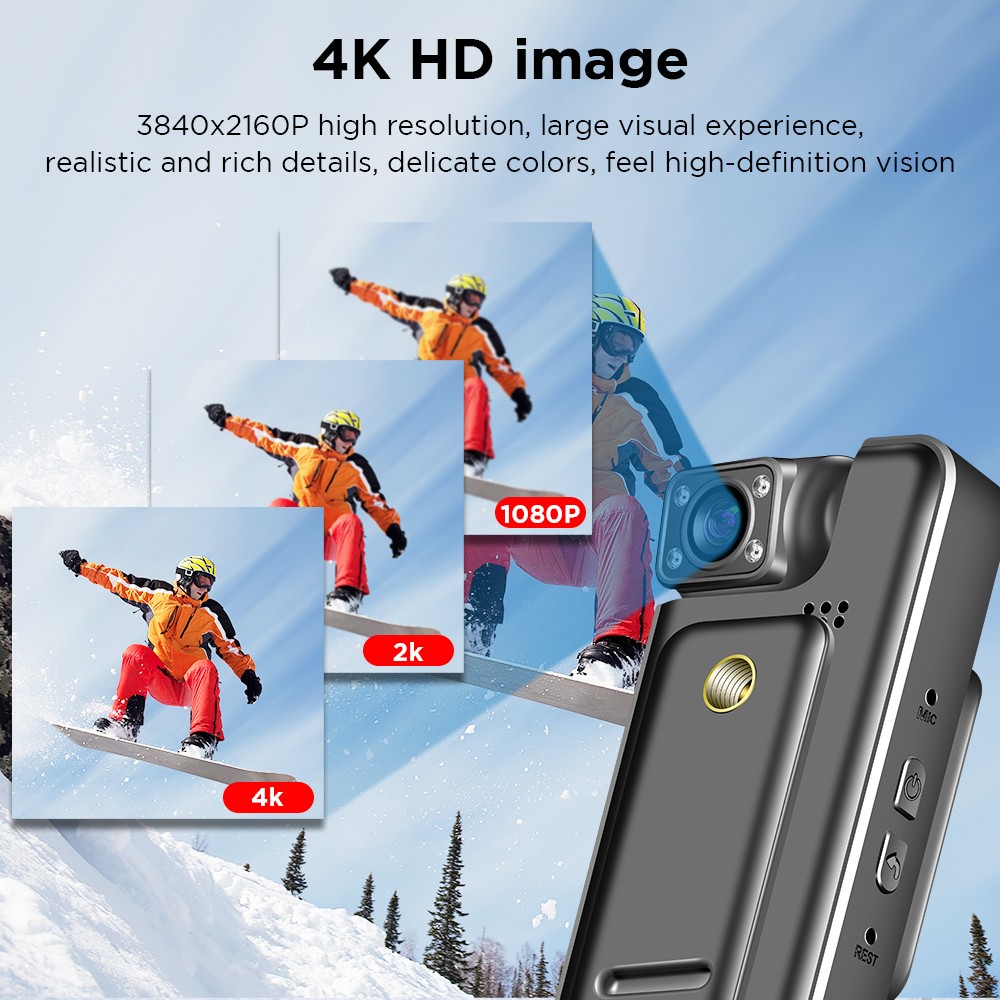 Andoer Mini-lichaamscamera 4K lens, 180° wifi-camera met 1,3 inch TFT