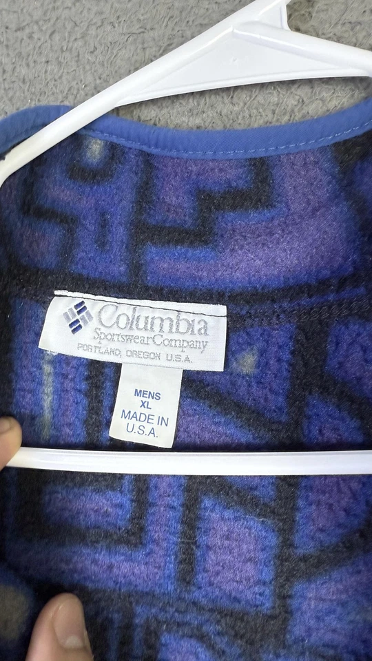 Suéter Pullover Columbia Vintage Para Hombres XL Azul Geométrico Polar Hecho en EE. UU. Años 90 Foto 3 de 4