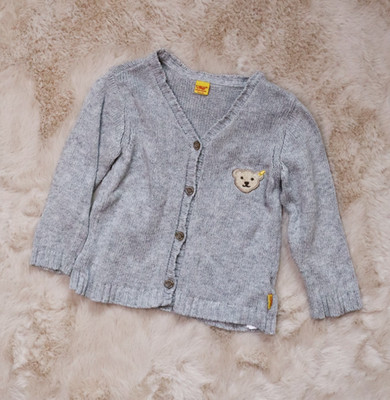 Kuschelige Strickjacke | Steiff | Größe 74 | grau | mit Bär Jäckchen Baby unisex