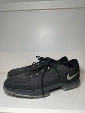 •Nike Golf Shoes Mens 10 Silver Black Swoosh 878959-001 Spikes Cleats