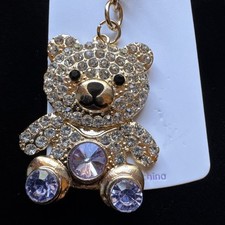 Bag Keychain Cute Bear Rhinestone Bag Charm Rhinestone Keyring Purple Gold New