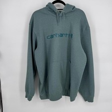 Carhartt Hoodie Mens XL Green Loose Fit Logo Graphic Pullover Fleece Sweatshirt