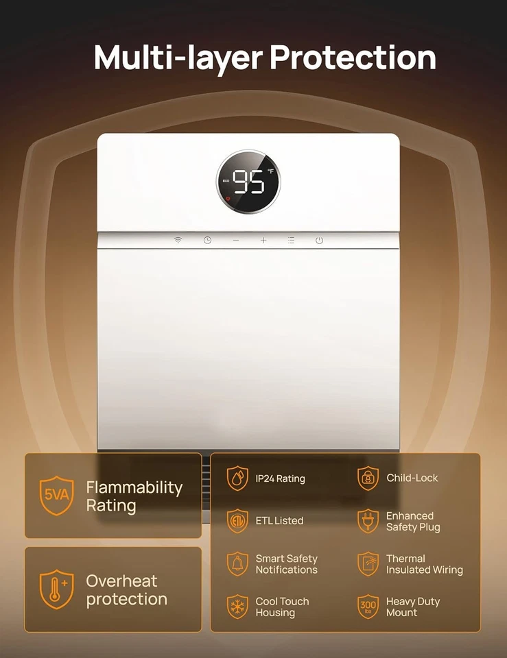 Calefactor de pared inteligente, IP24, calefactor eléctrico PTC para interiores, Foto 4 de 4