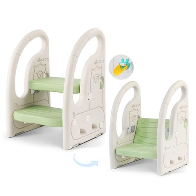 Toddler Step Stool for Bathroom Sink 2 Step Stop for Kids Green White