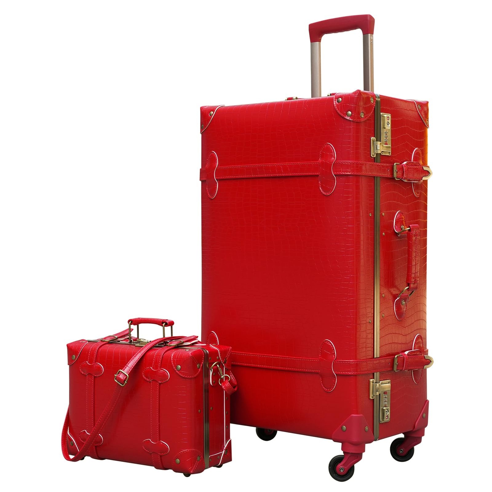 Vintage Luggage Set of 2, Retro Suitcase Trunk with Wheels f