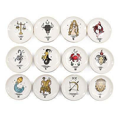 10cm Porzellan Zodiac Schmuck Schale
