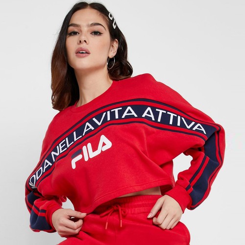 Fila Lucie Cultivo Cuello Redondo Mujer Rojo Chino Deportivo Sudadera Top | eBay