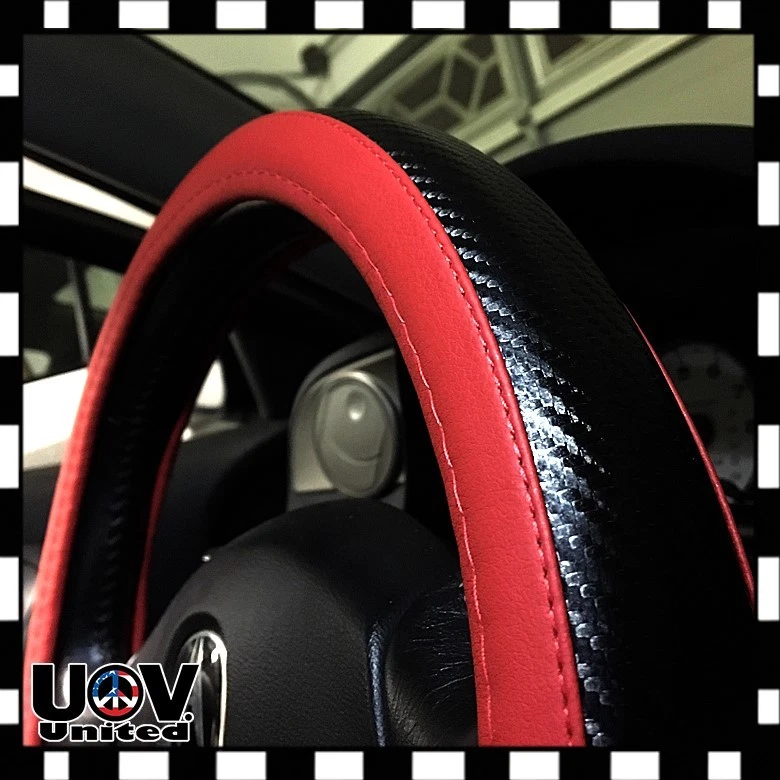 Protector de cubierta de volante de cuero de fibra de carbono rojo JDM 2017 WRX antideslizante U2 Foto 2 de 2