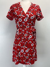 J. Crew Red Poppy Wrap Dress Sz 0 VGUC Flutter Sleeve