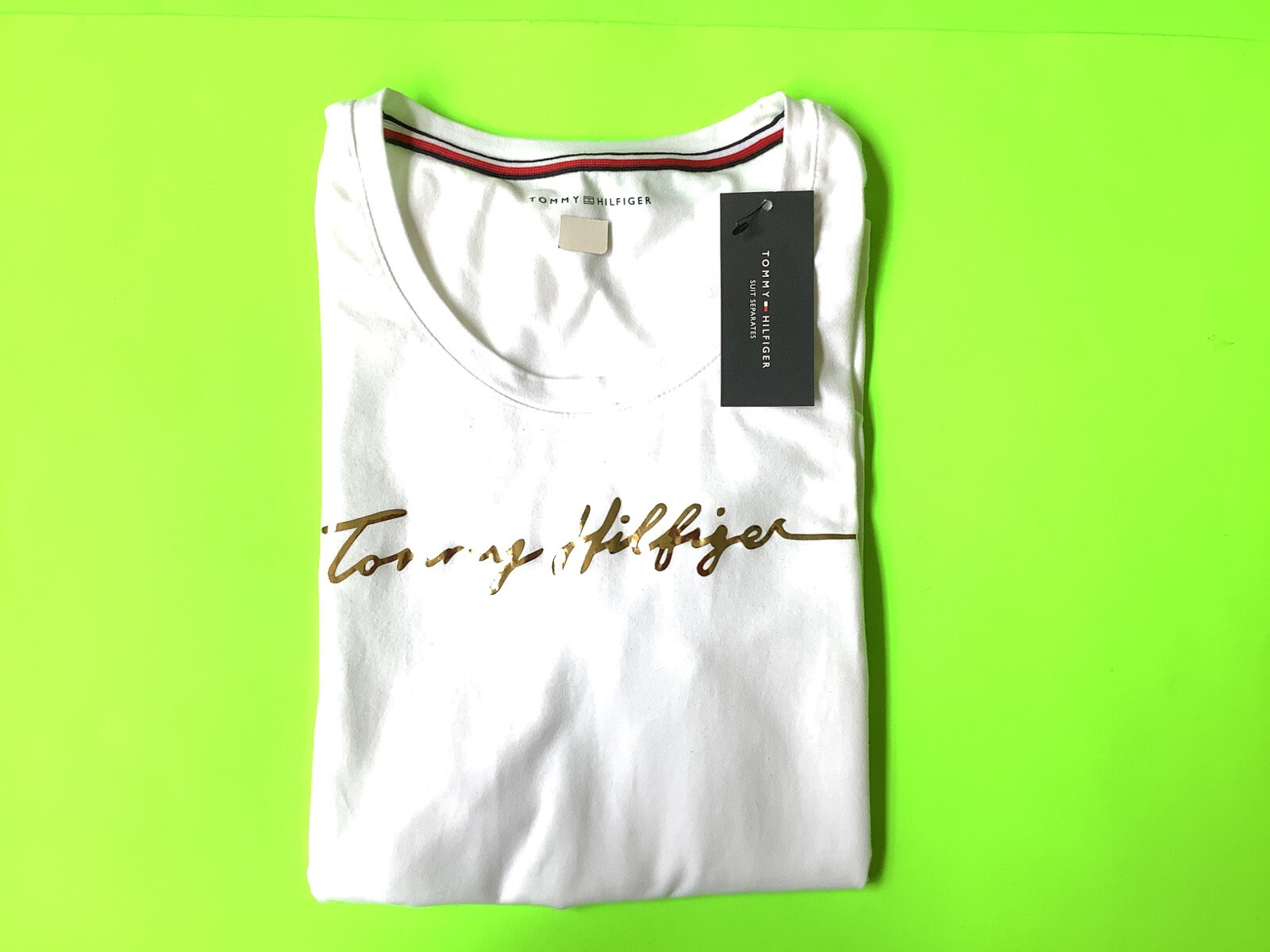 TOMMY HILFIGER Women’s Short Sleeve T-Shirt X-LARGE White w/Gold MSRP $49 NEW thumbnail 12