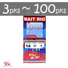 Premium Size 14 Fishing sabiki Bait Rig High Carbon steel 6-Hook Fish Skin FW469