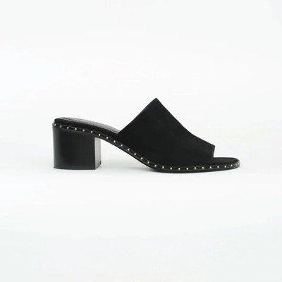 MAJE Wave mules black suede slip on sandals open toe studded block heel 36 6.5