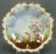 GDA Limoges Pink White Rose Double Gold Shallow Bowl Circa 1900-1941