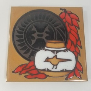 Masterworks art theme talavera native american ceramic tile trivet glazed