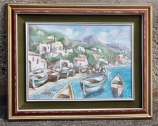 Amalfi,  Costiera Amalfitana, quadro dipinto olio su tela firmato 