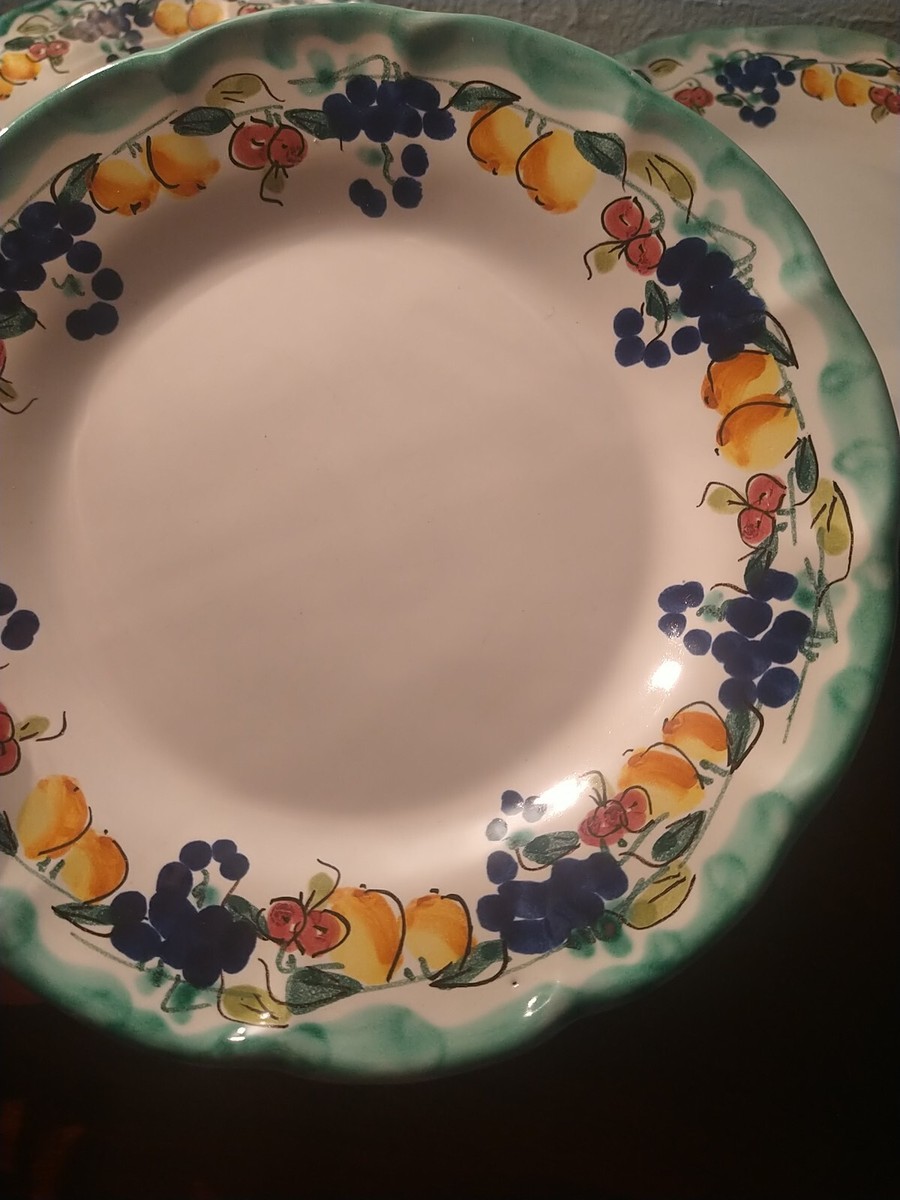 Vtg Set Of 3 Italian Pottery Fruit Design Vietri Solimene 8.5